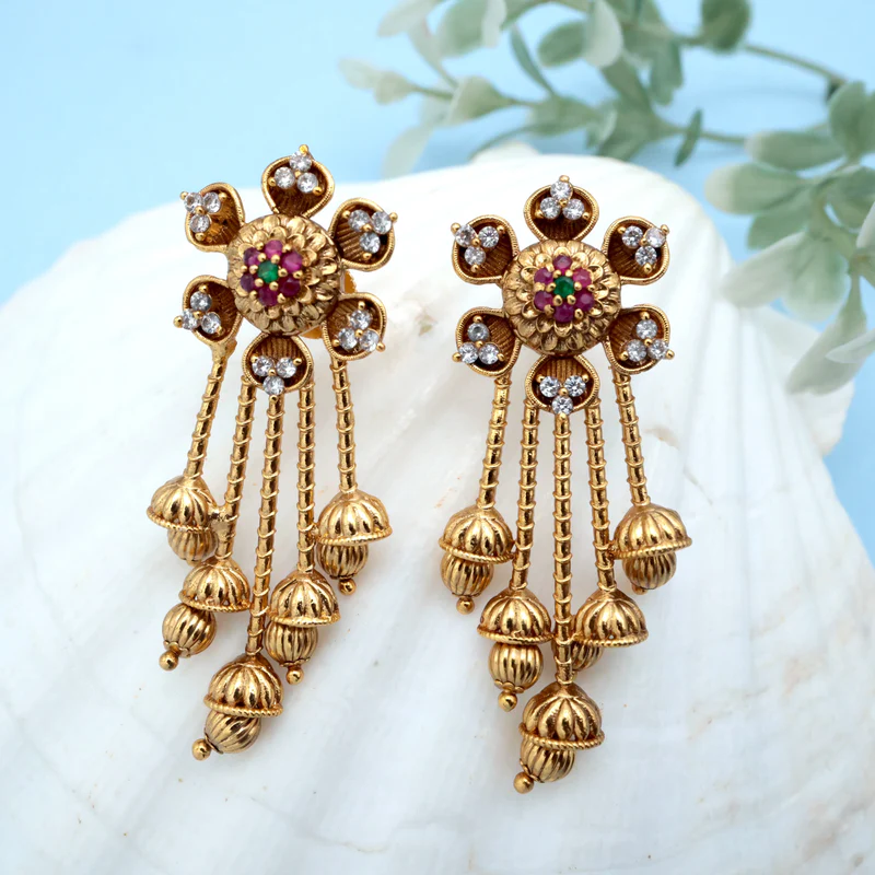 Gold Flower Drops Antique Earrings